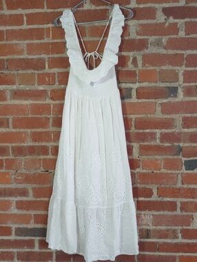Astr White Eyelet Maxi with Scalloped V-Back